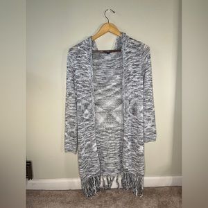 Gray Knit Tasseled Open Sweater
